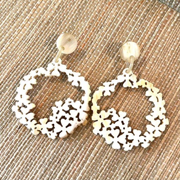 Carved Flower Horn Statement Earrings - Picture 2 of 6